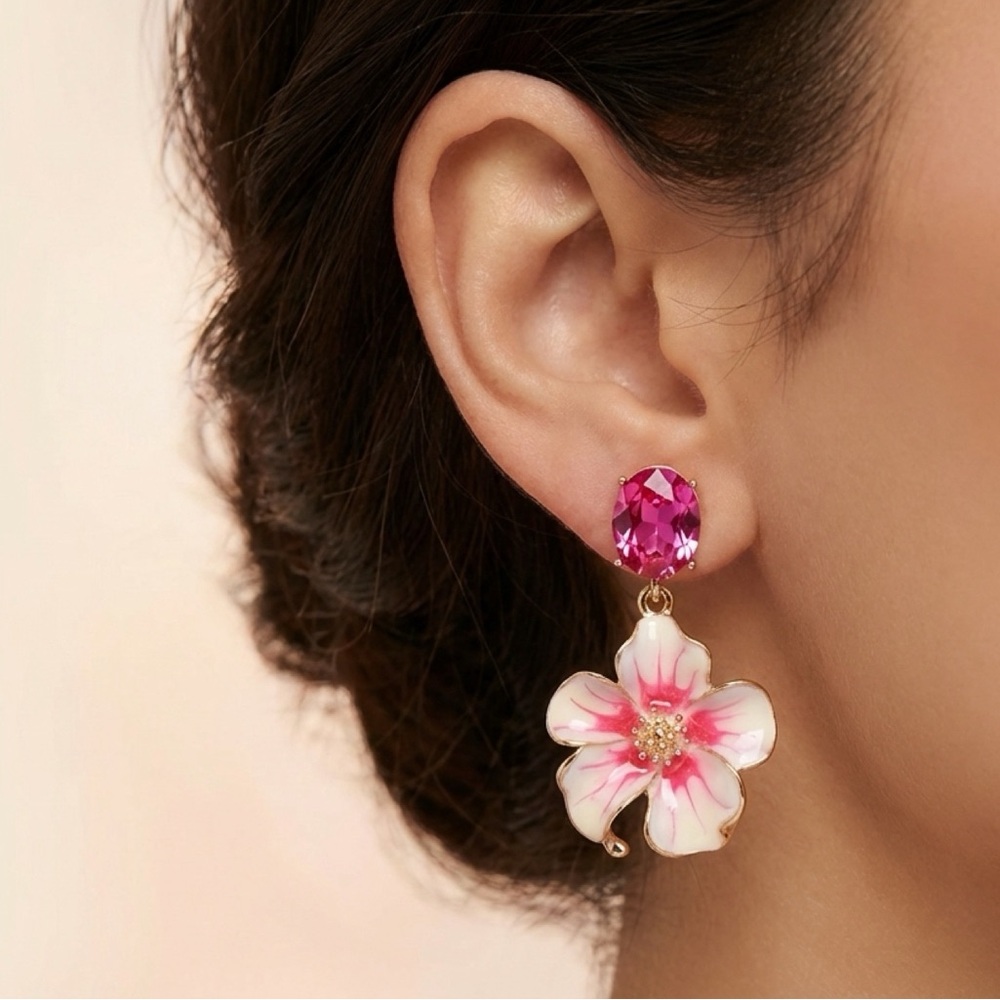 Pink Island Flower Statement Earrings